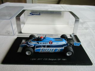 Spark 1/43 Ligier Js17 25 Belgian Grand Prix 1981 " Jean - Pierre Jabouille " S1635
