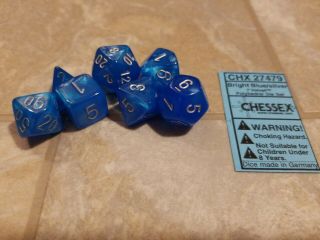 Chessex Dice Chx 27479 Bright Blue/silver 7 Velvet Polyhedral Die Set Oop
