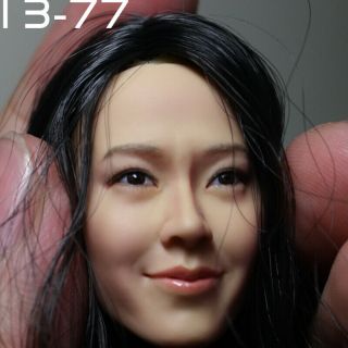 1/6 Female Head Sculpt Kumik Km13 - 77 Asian Girl Black Hair Fit 12  Phicen Body