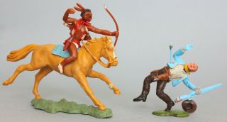Britains Swoppets Plastic Mounted Indian & Wounded Cowboy Figures