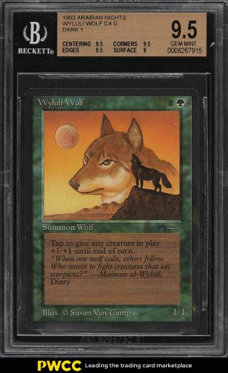 1993 Magic The Gathering Arabian Nights Wyluli Wolf C4 G Dark 1 Bgs 9.  5 (pwcc)
