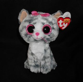 6 " Ty Beanie Boos Kiki Grey & White Kitty Cat Stuffed Animal Plush Toy W Tag