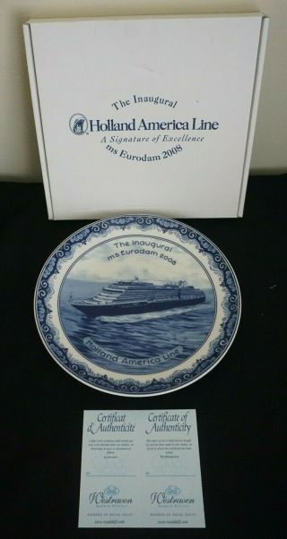 2008 Inaugural Holland America Line Delftware Plate Ms Eurodam Queen Beatrix