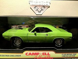 1/18 Scale 1970 Dodge Challenger R/t 440 - 6 Pack Coupe - Sublime Green Ext/black