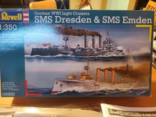 REVELL 05500 1:350 SMS Emdem and Dresden Light Cruiser Models opened box 2