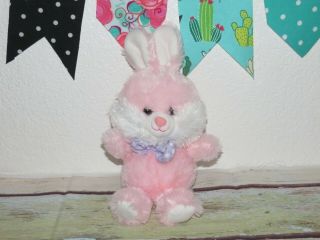 Wal - Mart Hugfun Pink Bunny Rabbit Easter 2017 White Bow Fluffy Plush Toy 11 "