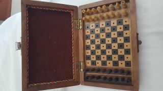 Small Wooden Chess Set Box Unique.  15cm X 10cm