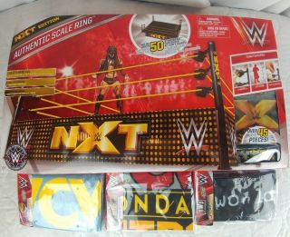 Wwe Authentic Scale Ring,  Nxt Edition With Wcw/nwo/nitro Ring Aprons & Mat
