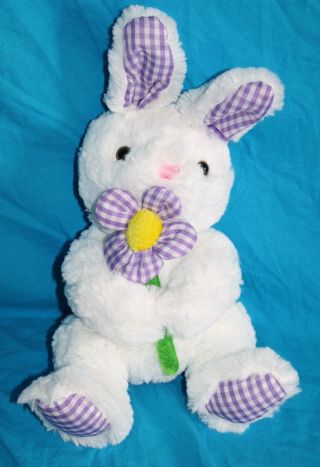 Concepts White Plush Easter Bunny Rabbit Purple Gingham Flower Stuffed Toy