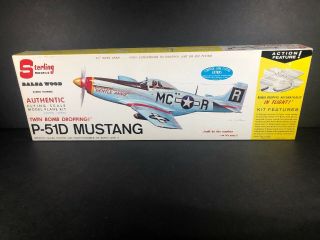 Vintage Sterling Models P - 51d Mustang Airplane Balsa Wood Model Kit Control Line