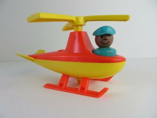 Fisher Price Little People Helicopter And Pilot Wood Body Figure 0944