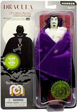 Mego Action Figures 8” Glow In The Dark Dracula With Purple Cape Limited Edition