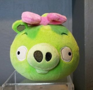 Angry Birds Green Pig No Sound 6 " Female Pink Bow Tie Plush Stuffed Animal Doll
