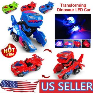 Transforming Dinosaur Led Car With Light Sound Kids Toy Gift Robots Electric Toy