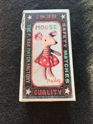 Maileg Matchbox Mouse Ballerina Danish Design In Bed With Pillow Vgu