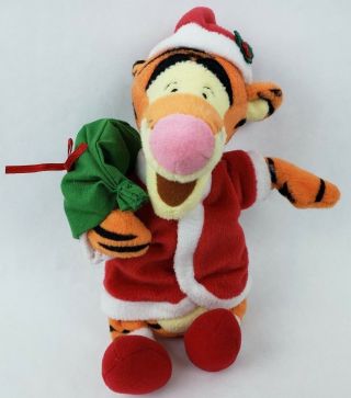 Disney Tigger 8 " Plush Santa Suit Hat Gifts Present Bag Stuffed Animal Tiger