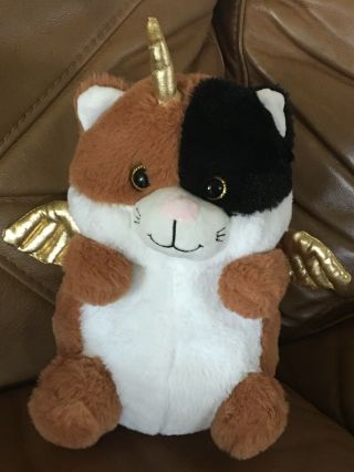 Kellytoy Calico Cat Hamster Unicorn Gold Horn Wing Caticorn Plush Stuffed Animal