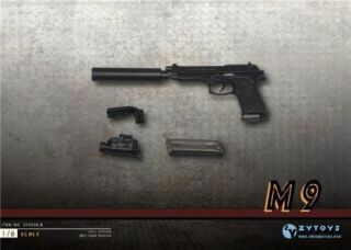 Zytoys 1/6 Black M9 Miniature Pistol Silencer Model Plastic Gun Toys