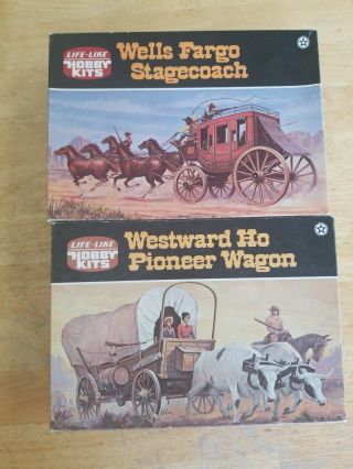 Life - Like Hobby Model Kits (2) Westward Ho Pioneer Wagon,  Wells Fargo Stagecoach