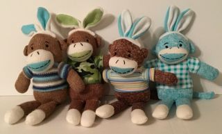 Easter Bunny Rabbit Sock Monkey Plush Dan Dee 12 " Camo Stripes Checks Blue Green