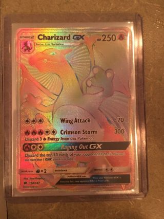 Charizard Gx Secret Rare 150/147 Pokemon Tcg Burning Shadows Rainbow Rare