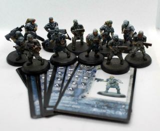 At - 43 28mm Una Steel Troopers X11 W/ Special Weapons Rackham With Cards