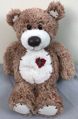 First & Main Tender Teddy Bear Plush Toy Brown Red Plaid Heart 12 " 1615 Stuffed