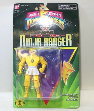Mighty Morphin Power Rangers Ninja Ranger Kick Action Yellow 5” 1995 By Bandai