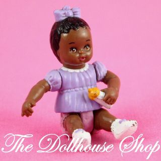Playskool Dollhouse Nursery African American Baby Girl Doll Purple Pink