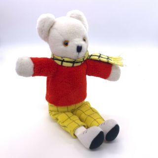 Vintage Lefray Toy Rupert Plush White Teddy Bear Red Top Yellow Pants