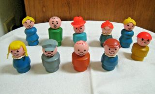 10 Vintage Fisher Price Little People Wooden Bodies,  Plastic Heads