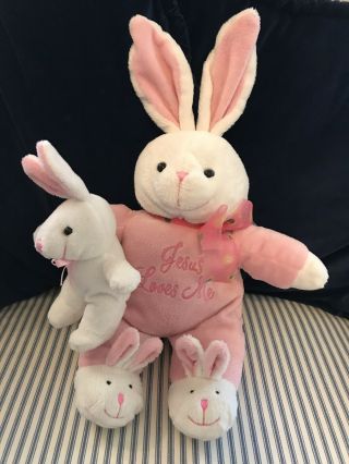Dan Dee Collector ' s Choice Plush 16” Pink Easter Bunny Rabbit Jesus Loves Me EUC 2