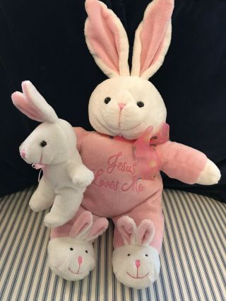 Dan Dee Collector ' s Choice Plush 16” Pink Easter Bunny Rabbit Jesus Loves Me EUC 3