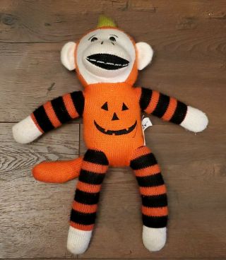Dan Dee Halloween Sock Monkey Plush Stuffed Animal Orange Pumpkin Jack O Lantern