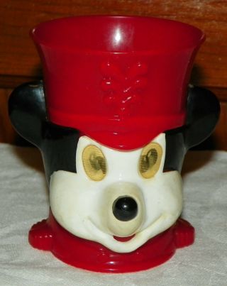 Vintage Mickey Mouse Drum Major Plastic Cup Moving Eyes Walt Disney Productions