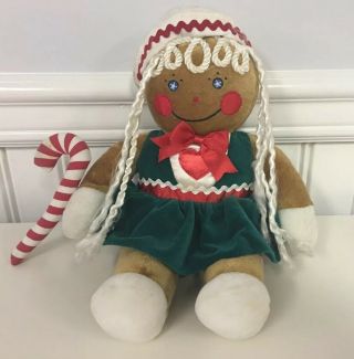 Target Gingerbread Girl Plush Doll 13 " 1990 Christmas Decor Red Green Candycane