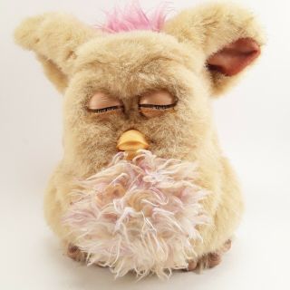 2005 Hasbro Tiger Furby White Brown Tan Pink 59294 Blue Eye For Part Not