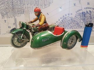 Tin Toy Tippco Tco - 59 Motorcycle With Sidecar - Wind Up - Germany