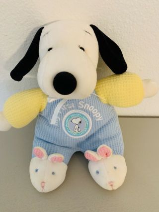 Prestige Baby My First Snoopy Plush Dog Blue Thermal Bunny Slippers Rattle