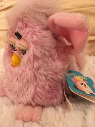 Rare Pink Shiny Crystal Glitter Fur Furby Baby 1999 2