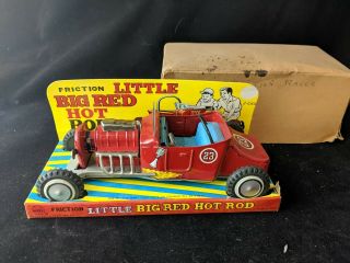 Vintage Rare Marx Little Big Red Hot Rod Racer Tin Friction Car Box 8 "