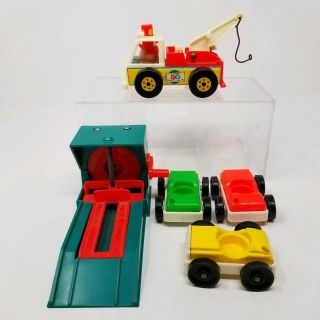 Fisher Price Little People Vintage Tow Truck Wood Plastic Lift Cars