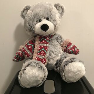 18 " White/gray Teddy Polar Bear Plush Stuffed Animal Red Green Scarf