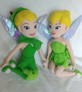 Disney Store Fairies Exclusive Plush Stuffed 21” Tinker Bell & As Peter Pan Set