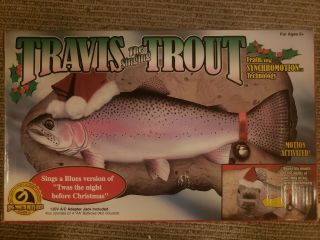 Vintage Travis Trout Christmas Singing Animated Fish & 1999 Gemmy
