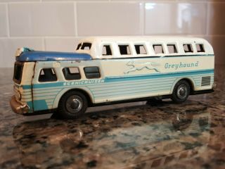 Vintage 1950 ' s Tin Friction Toy Greyhound Scenicruiser Bus Made In Japan 2
