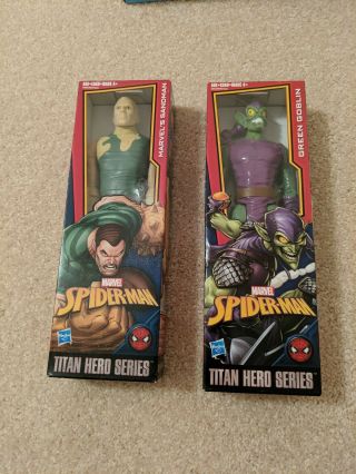 Marvel Spider - Man Titan Hero Series Villains Green Goblin Figure And Sandman