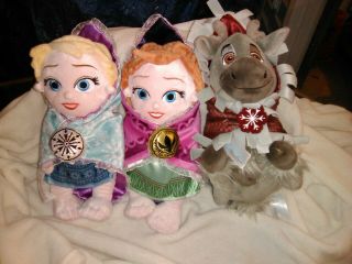 Disney Parks Babies Frozen Elsa Anna And Sven Stuffed Plush Dolls With Blankets