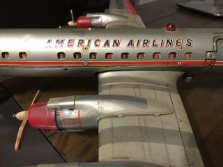 VINTAGE battery Op 1950s Japan tin toy AMERICAN AIRLINES DC7 plane by YONEZAWA 10