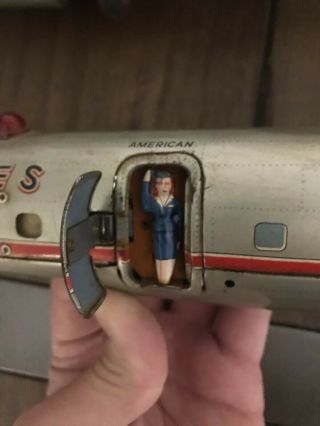 VINTAGE battery Op 1950s Japan tin toy AMERICAN AIRLINES DC7 plane by YONEZAWA 11